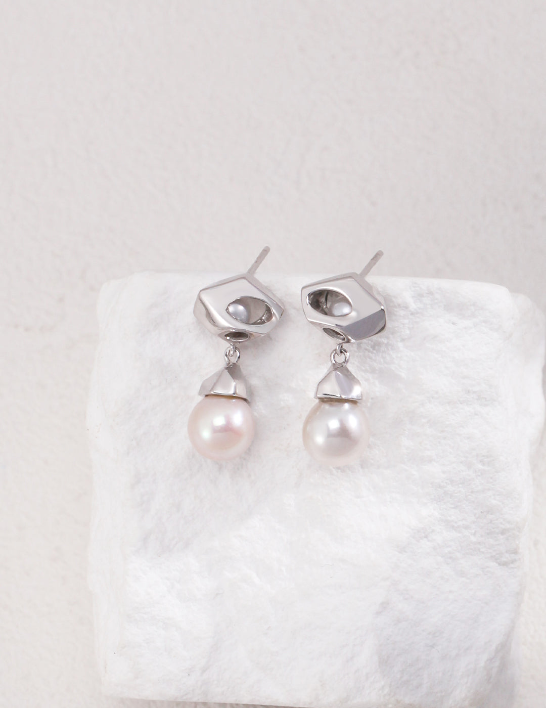 925 Silver Geometric Pearl Earrings