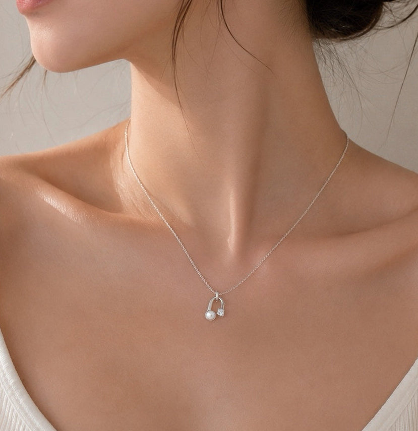925 Sliver Pearl Pendant Necklace